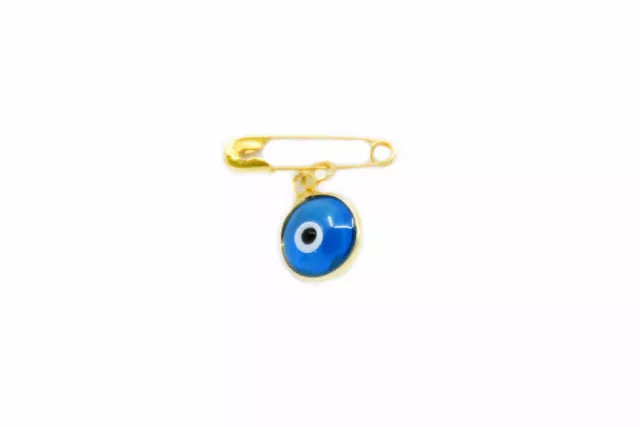 Gold Colour Lucky Blue Evil Eye Glass Protection Safety Pin Brooch For Baby 3