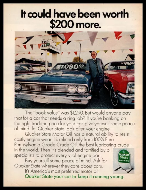 1970 Quaker State Motor Oil Used Car Salesman On The Sales Lot Vintage Print Ad