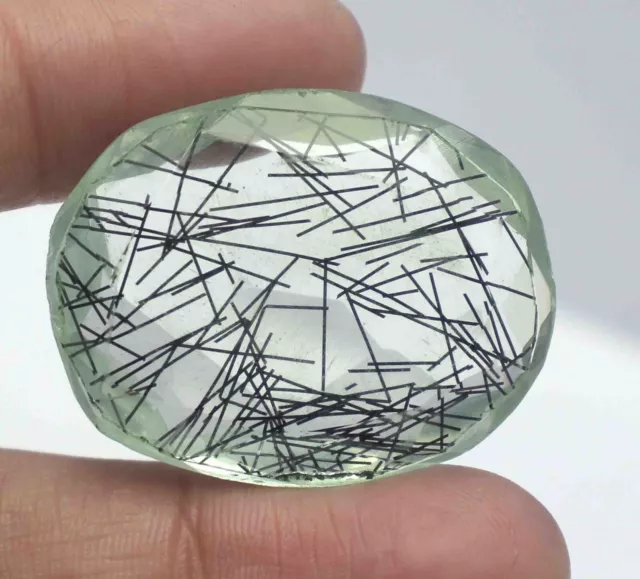 76.90CT Certifié EGL Merveilleux Style Noir Rutile Quartz Gemme EK1363