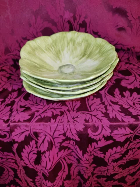 Vintage Majolica Bassano ABC Green Leave Lettuce Platter Plate 9" Italy