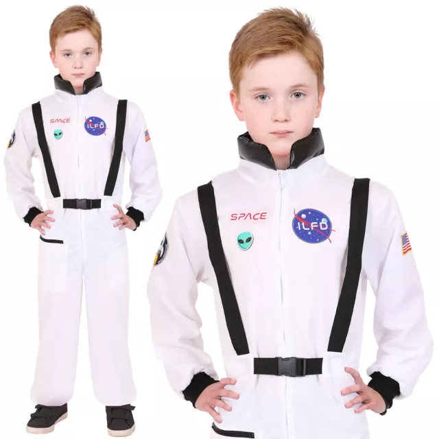 Costume Astronauta Bambini Tuta Spaziale Us Bambini Spaceman Abito Fantasia Tuta Bianca