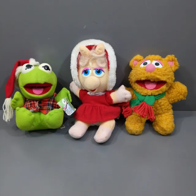 Set of 3 Muppet Babies Plush Christmas Dolls 1980s Miss Piggy Kermit Fozzie Bear