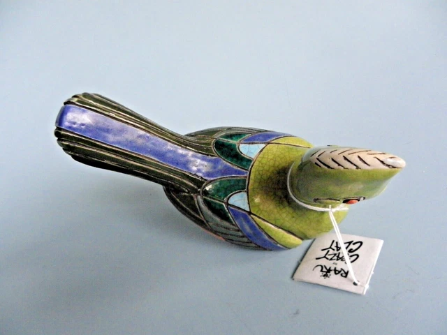Raku Handmade Bird Crazy Clay Studio So. Africa Gerhard de Beer Signed 7" Long 7