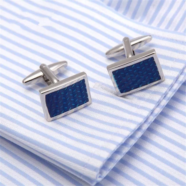 Men's Silver Plated Cufflinks Blue Crystal Design Mens Wedding Cuff Links