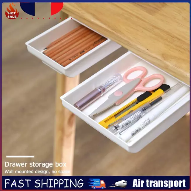 Under Desk Self-adhesive Table Drawer Storage Box Desktop Organizer Tray Box FR