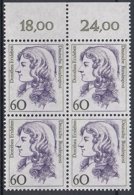 Bund / BRD 1332 als Oberrand 4er Block mit RWZ postfrisch (1332/OR)