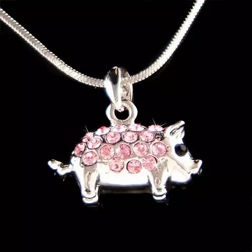 Pink 3D Double sided Piggy made with Swarovski crystal Cute Pig Piglet Necklace