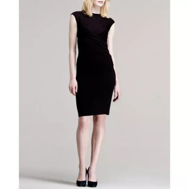 T by ALEXANDER WANG Twist Front Pique Little Black Dress Ruched Minimalist Small