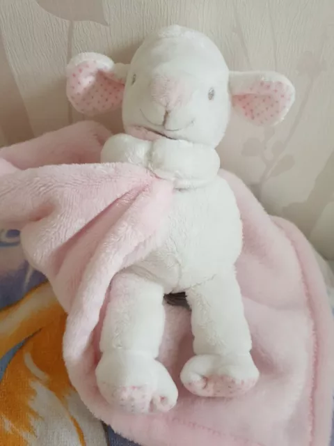 Neuf* - Peluche Doudou mouton blanc grand mouchoir rose Nicotoy 3