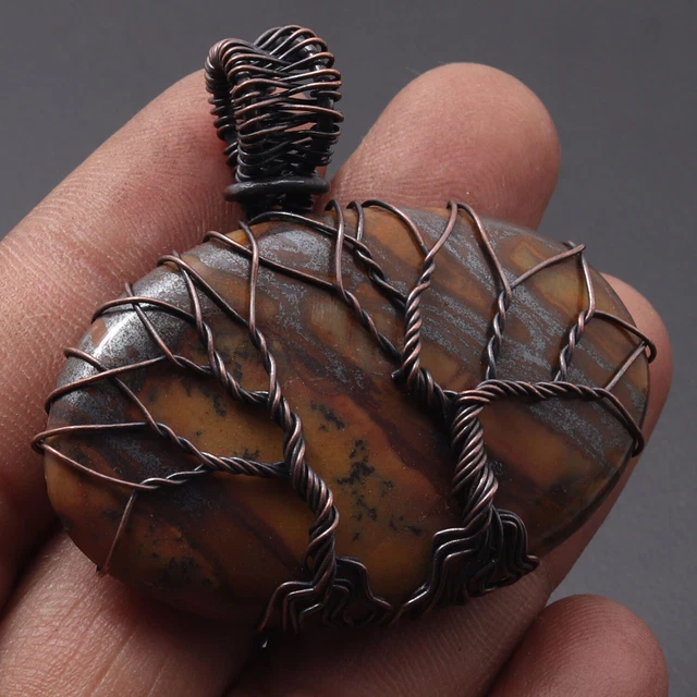 H2384 Tiger Eye Wire Wrapped Tree Of Life Pendant 1.6" Gemstone Jewelry
