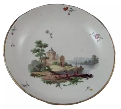 Antik 18thC Frankenthal Porzellan Szenerie Saucer Szene Porzellan Untertasse