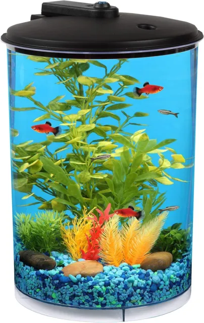 3-Gallon 360 Aquarium with LED Lighting (7 Color Choices) and Power Filter, Ide