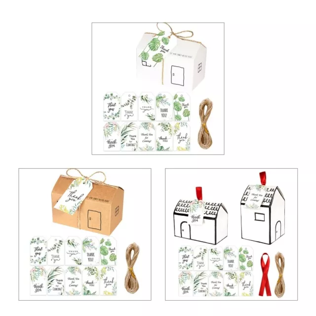 20 Sets Candy Boxes Wedding Party Favor Kraft Paper Box with Thank You Tags Rope