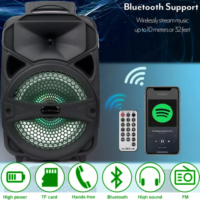 8'' 1500W Portable FM Bluetooth Speaker Subwoofer Heavy Bass Sound System Party