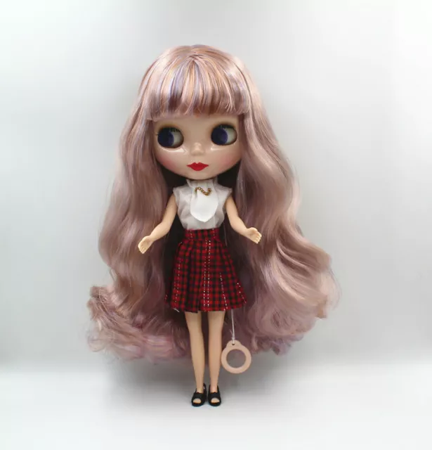 12" Neo Blythe Doll from Factory Nude Doll Apricot Mix Purple Long Curly Hair