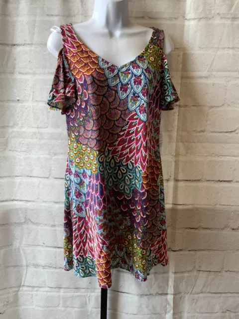 MSK Petite Short Sleeve Cold Shoulder Dress, Women's Size PM, Multi NEW MSRP $69