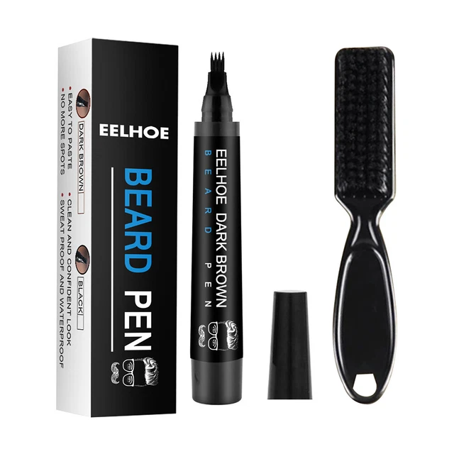 Pluma de relleno para barba de cuatro clavijas impermeable con forma de bigote (marrón oscuro)