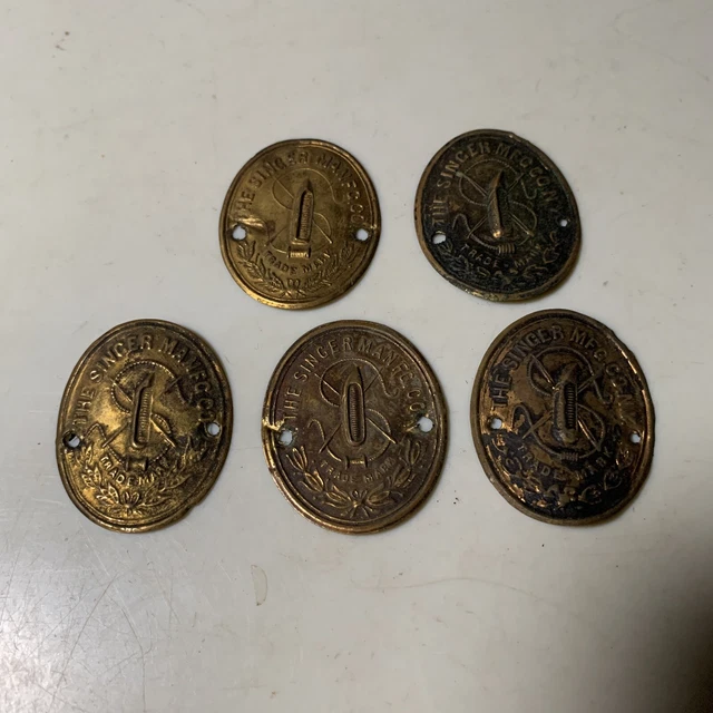 5 VINTAGE ORIGINAL Singer Sewing Machine Emblem Badge Name Plate $21.50