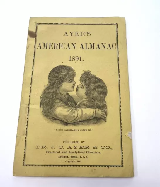 Ayer's American Almanac  1891 Cherry Pectoral Quack Medicine Blue Earth MN