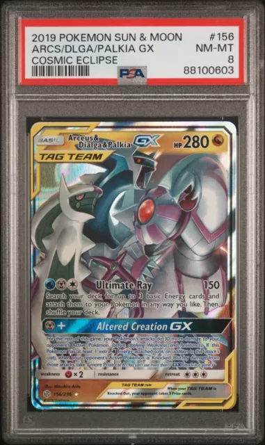 2019 Pokemon Sun & Moon Cosmic Eclipse Arceus & Dialga & Palkia GX #156 PSA 8