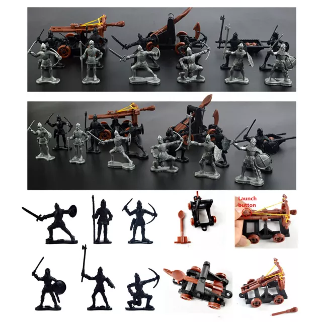 14PCS Plastik Ritter Mittelalterlich Spielzeug Katapult Bogen Soldaten Figuren