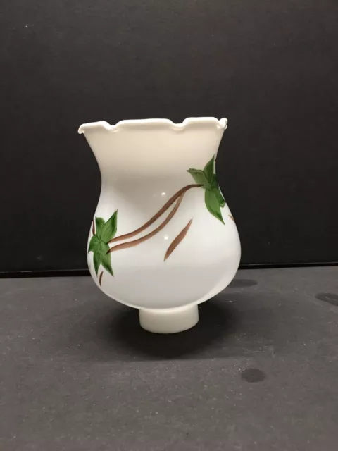 Vintage White Milk Glass Hand Painted 1 5/8 Fitter Ruffled Hurricane Lamp Shade