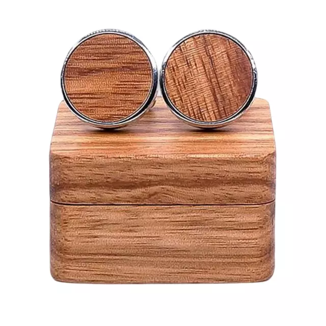 Gemelos redondos de madera rústica con caja organizadora para hombre aniversario boda B