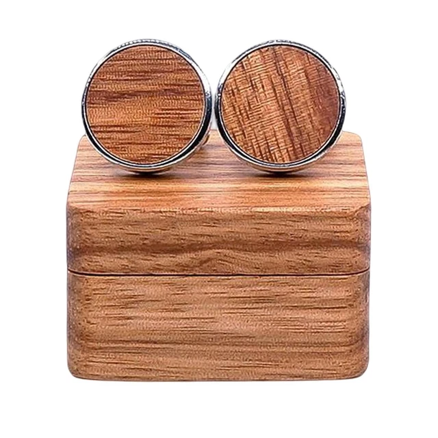 Rustikale runde Manschettenknöpfe aus Holz mit Organizer-Box für Herren Jahrestag Hochzeit B