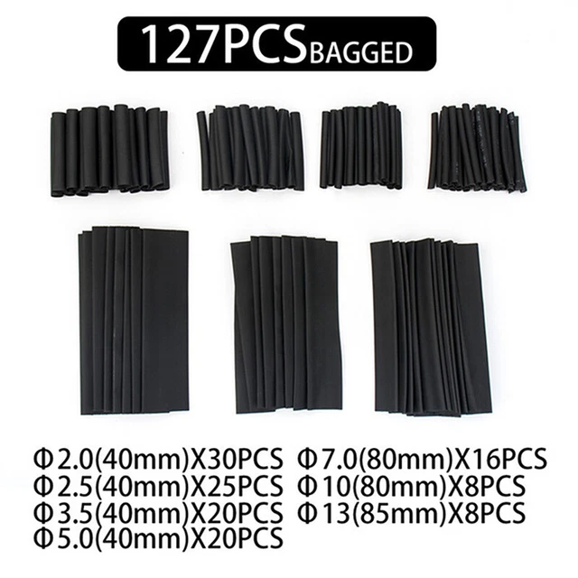 127Pcs Heat Shrink Tubing 2:1 Assortment Polyolefin Tube Car Cable Sleeving WrDB