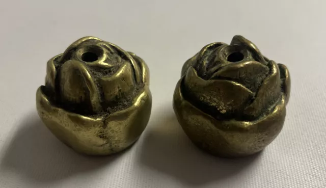 Pair of Antique Solid Brass Cast Rose Flower Knobs Handles