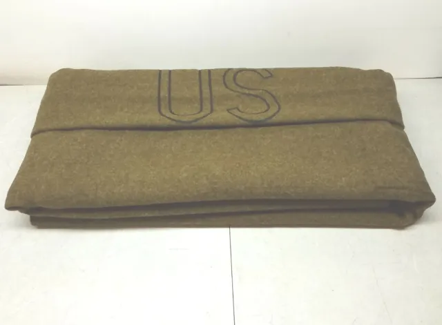 US Wool Blanket Olive Green Military Issue Heavyweight WWII Korea Era Camp Prep