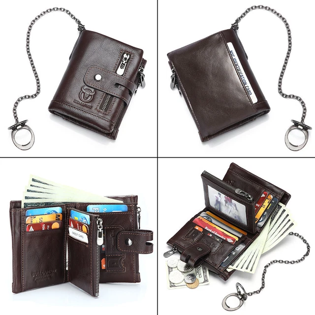 Mens Genuine Leather Biker Trucker Chain Wallet RFID Credit Card Holder Pocket 5