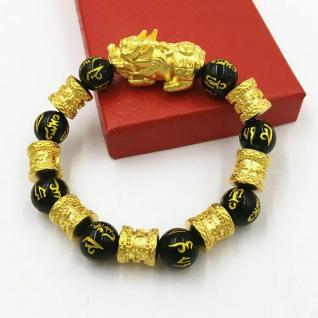 Black Obsidian Feng Shui Bracelet Quality Alloy Wealth Stone