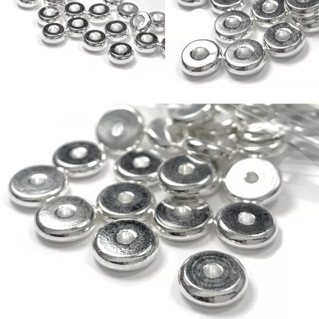 50 Silver Flat Spacer Heishi Rondelle Disc Beads Plated over Brass Metal