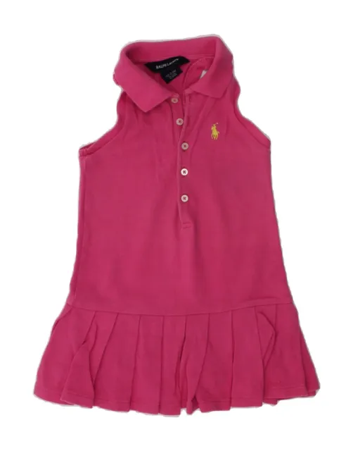 RALPH LAUREN Baby Girls Sleeveless Polo Dress 18-24 Months Pink Cotton AW83