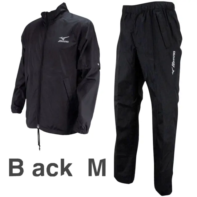 MIZUNO GOLF Rain Wear Jacket Pants Set Black Size M 52MG6A01 Mens Adjustable New