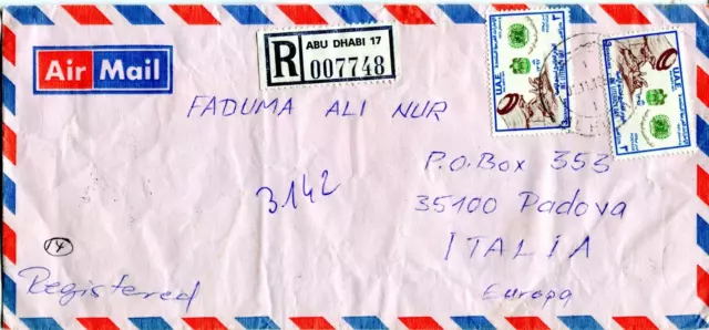 U.A.E. ABU DHABI  17  1982  registered letter stamped air mail   to ITALY
