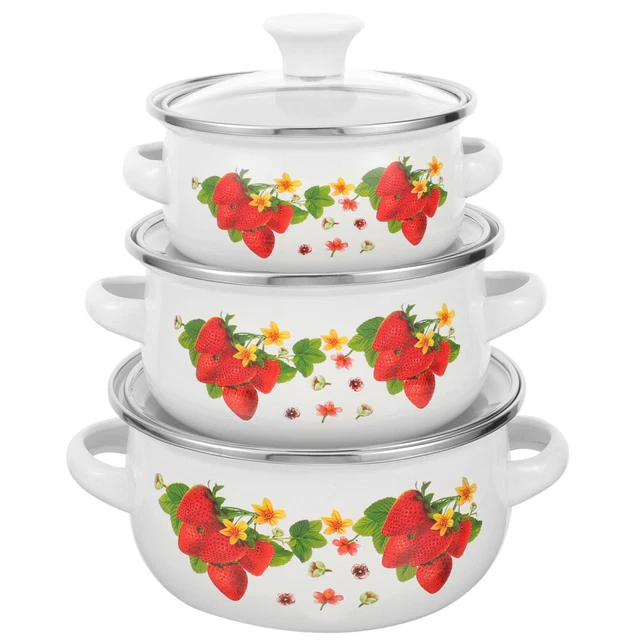 3 piezas olla pequeña de esmalte con asas dobles olla de sopa