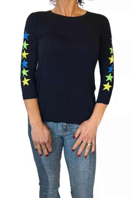 Hard Tail Forever 3/4  Sleeve Black Stars  Modal T -Shirt Tee  Pj-44 S