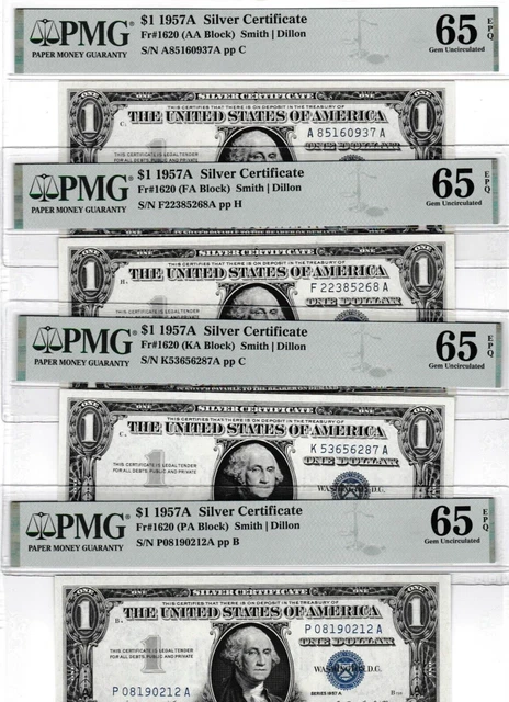$1  1957 A  SILVER CERTIFICATE  Fr. 1620 VARIOUS BLOCKS - CHOOSE ONE NOTE PMG 65