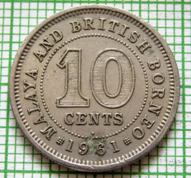 MALAYA & BRITISH BORNEO MALAYSIA ELIZABETH II 1961 H 10 CENTS km# 2