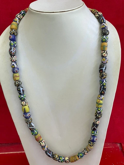 beautiful ancient old african mosaic Gabri glass beads necklace