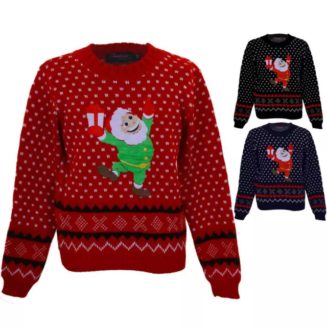 Children's Knitted XMAS Christmas Festive Santa Snow Girls Aztec Sweater Jumper