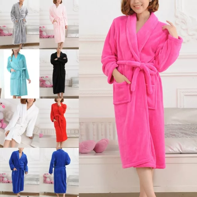 Luxury Flannel Fleece Bathrobe Womens Mens Towel Terry Dressing Gown Bath Robe