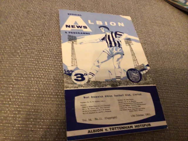 West Bromwich Albion V  Spurs 13/10/1962 Crease On Issue Very Cheap