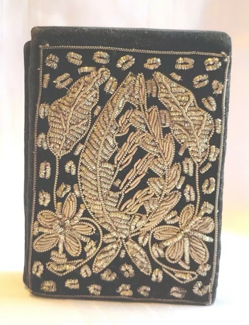 Velvet Trinket Box 3.5x2.5x1" Zari Cigarette Case Sterling Silver Vermeil Thread