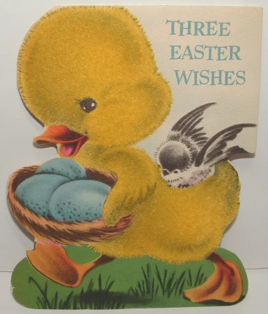 UNUSED - Flocked Easter Duck - 1940's Vintage NORCROSS Easter Card