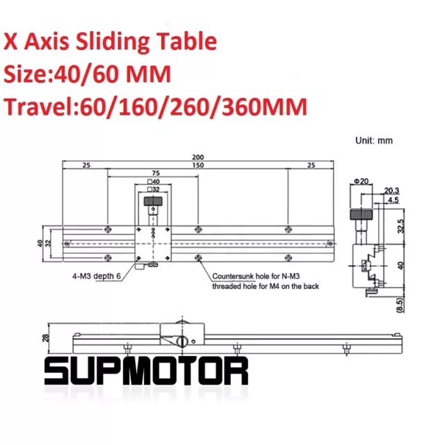 X-Axis Sliding Table Precision Manual Sliding Table w/ Dovetail Groove Travel