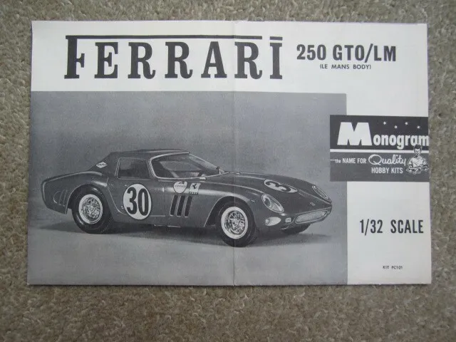 Monogram Ferrari 250 GTO/LM 1/32 Scale Model Construction Kit Instructions only