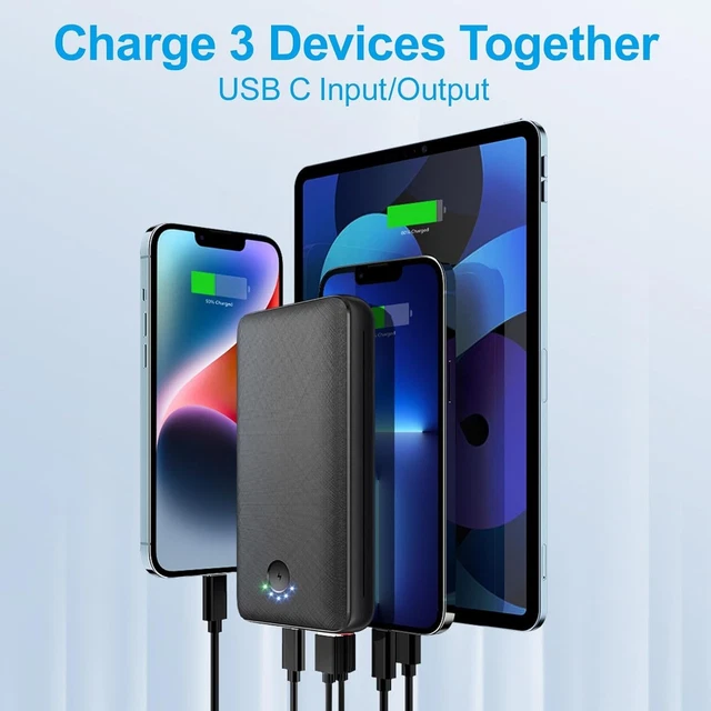JIGA Batterie Externe 30000mAh USB C Capacité Rapide Lampe de Poche et 5 LED